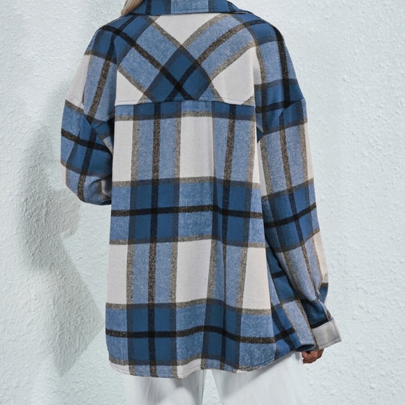 Boyfriend Fit Plaid Jacket oversized button pocket - Picture 12 of 12